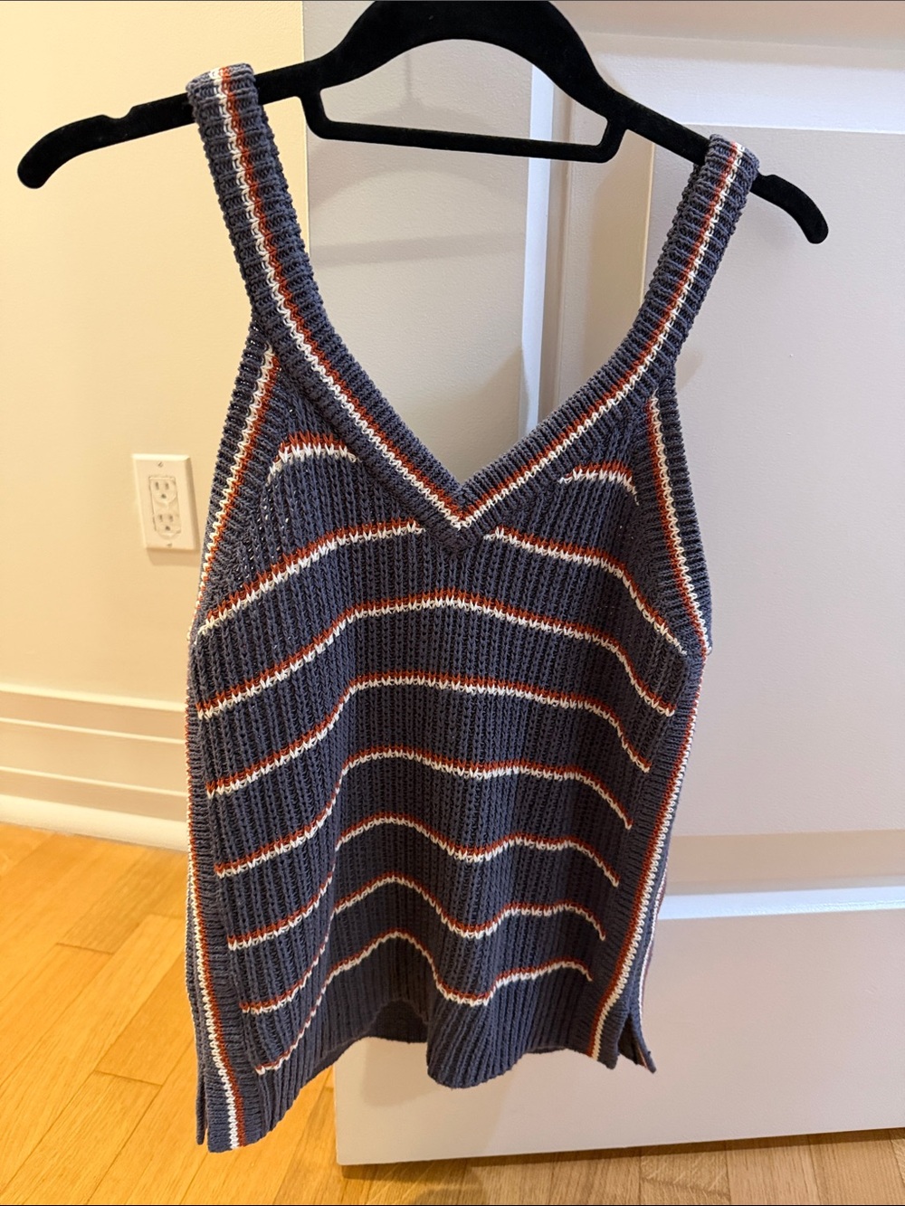 Madewell Navy Striped V-Neck Knit Tank